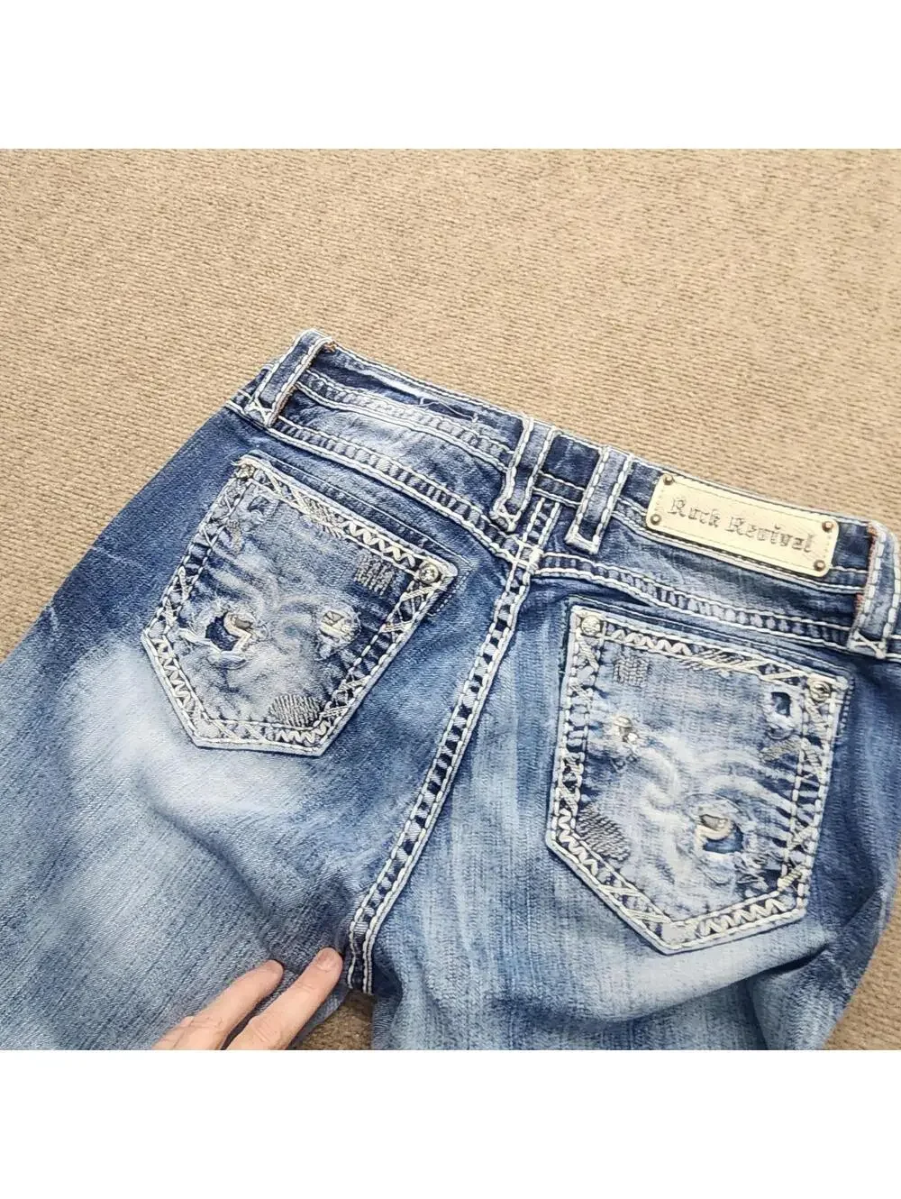 EUC Rock Revival evil mid rise womans jeans factory distressed 31 - Picture 2 of 8